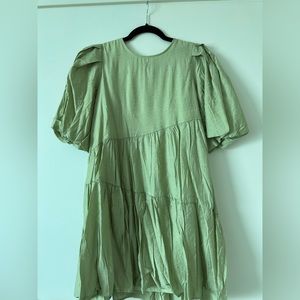 Pistachio Green mini dress with bubble sleeve